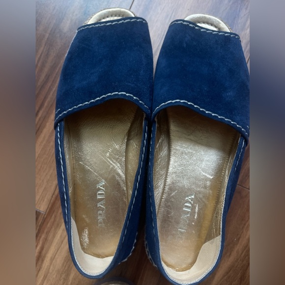 AUTHENTIC- Prada Blue Suede Peep Toe Platform Espadrille - Picture 10 of 10